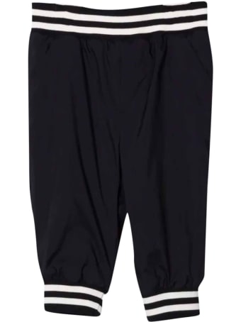 Moncler Blue And White Trousers With Logo