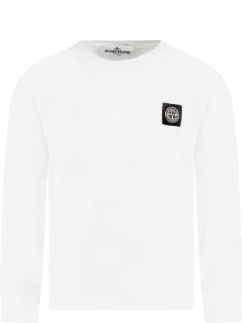 Stone Island Junior White T-shirt Fo Boy With Iconic Compass