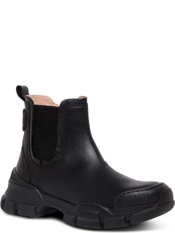 Gucci Black Leather Ankle Boots With Logo