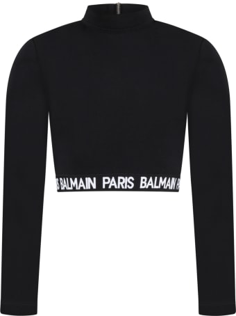 Balmain Black T-shirt For Girl With Black Logo