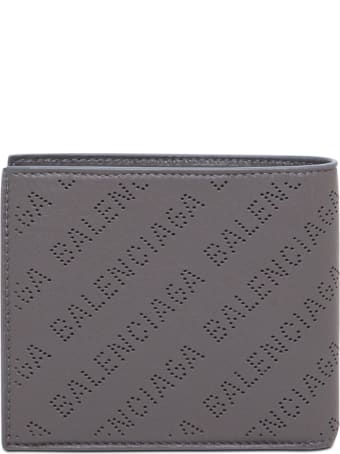 Balenciaga Bifold Grey Leather Wallet With Allover Logo