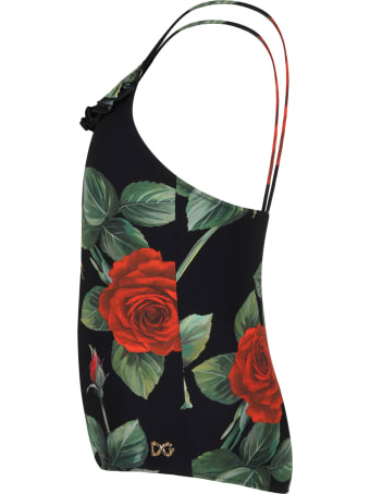 Dolce & Gabbana Black Swimsuit For Girl With Roses