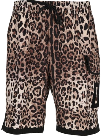 Dolce & Gabbana Dolce&gabbana Leopard-print Nylon Shorts With Dg Patch