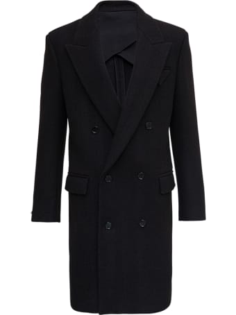 Bottega Veneta Double-breasted Black Chevron Wool Coat