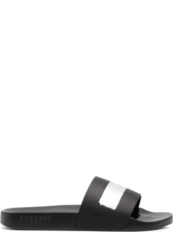 Givenchy Black Slides With Metallic Logo-tape Man