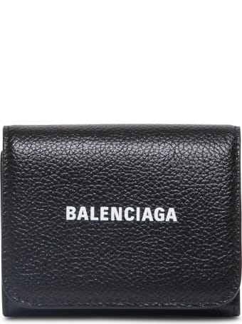 Balenciaga Black Hammered Leather Wallet With Logo