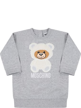 Moschino Grey Dress For Baby Girl With Teddy Bear