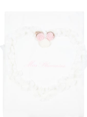 Blumarine White Blanket For Baby Girl With Flowers