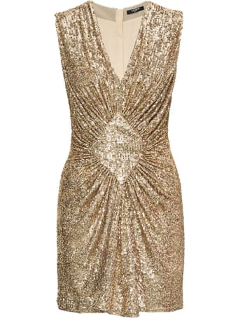 Balmain Short Pleated Dress With Golden Paillettes