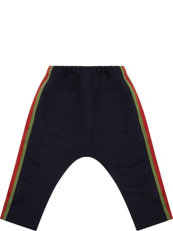 Gucci Blue Trousers For Baby Boy With Logo
