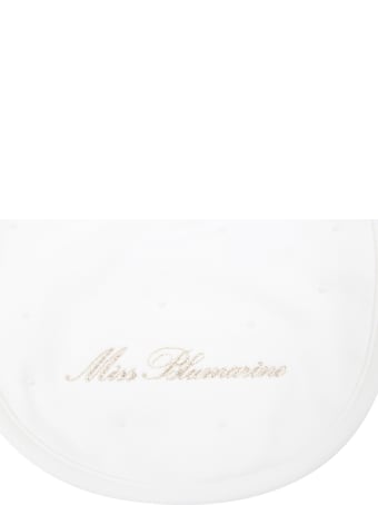 Blumarine White Bib For Baby Girl With Gold Logo