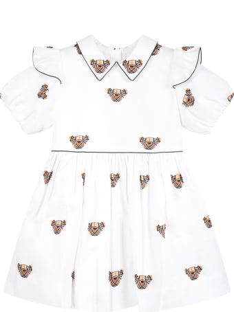 Burberry White Dress For Baby Girl With Thomas Bear