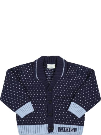 Fendi Blue Cardigan For Baby Boy With Doubles Ff