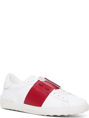 Valentino Garavani Open Leather Sneakers With Red Side Band