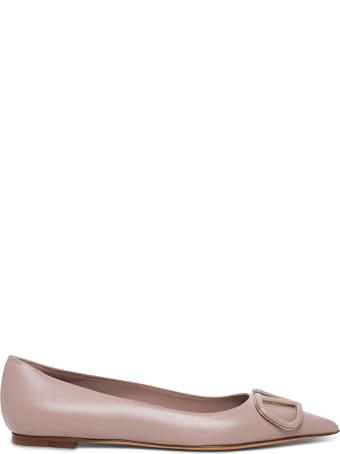 Valentino Garavani Vlogo Pink Leather Flat Shoes