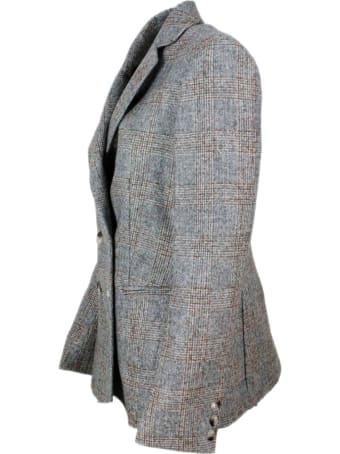 Barba Napoli Double-breasted Blazer Jacket With Buttons And Welt Pockets In Wool And Alpaca With Check Pattern Effect