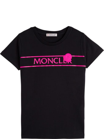 Moncler Black Jersey T-shirt With Fluo Logo