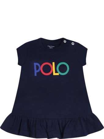 Ralph Lauren Blue Dress For Baby Girl With Logo