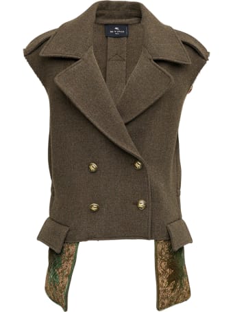 Etro Double-breasted Green Wool Vest
