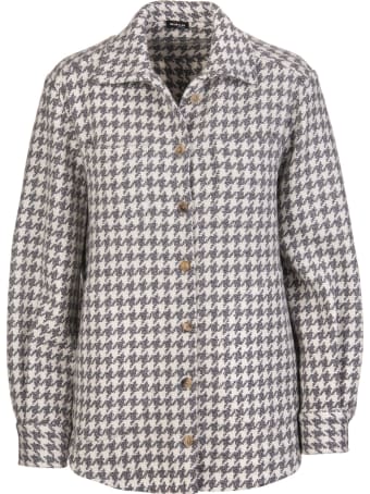 Kiton Woman Cashmere Shirt With Grey And Ivory Houndstooth Pattern