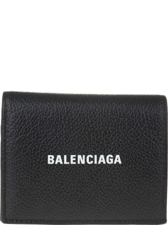 Balenciaga Black Folding Wallet In Textured Leather With Logo