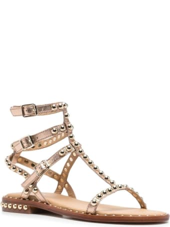 Ash Golden Leather Sandals With Studs