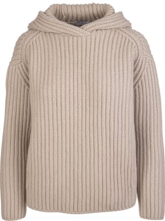 Fedeli Woman Hooded Sweater In Beige Ribbed Cashmere