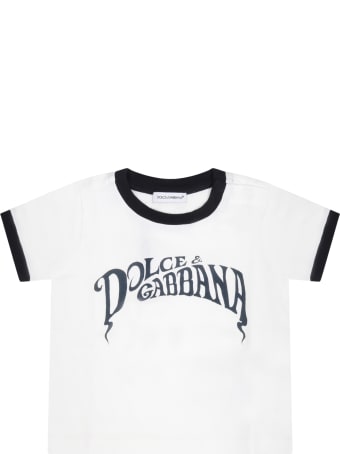 Dolce & Gabbana White T-shirt For Babyboy With Logo