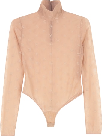 Fendi Embroidered Tulle Bodysuit