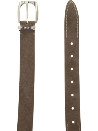 Brunello Cucinelli Reversed Leather Belt With Stitching And Detailed Buckle