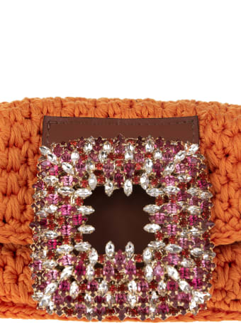 Gedebe Orange Small Mia Crochet Bag With Crystals
