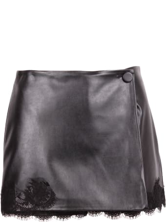 Ermanno Firenze Faux Leather Skirt With Lace Details
