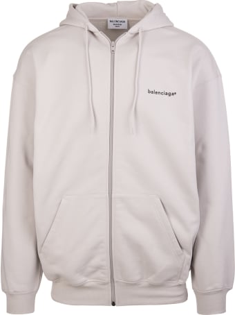 Balenciaga Unisex Light Grey And Black "new Copyright" Zipped Hoodie