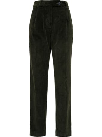 SEMICOUTURE Claudie Green Cotton Ribbed Trousers