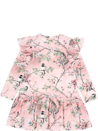 Monnalisa Pink Cotton Dress With Floral Print