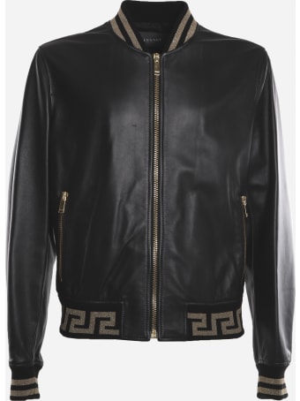 Versace Leather Jacket With Contrasting Greca Motif
