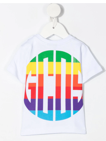 GCDS Mini White T-shirt With Multicolor Logo-print