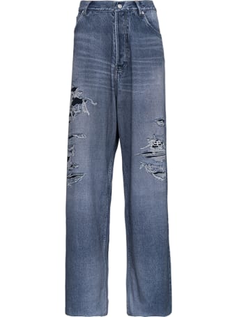 Balenciaga Trompe L'oeil Blue Denim Jeans With Ripped Details