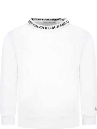 Calvin Klein White Sweatshirt For Kids With Black Logo