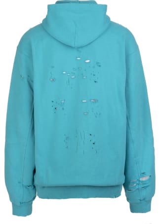 Balenciaga Unisex Turquoise Caps Destroyed Hoodie