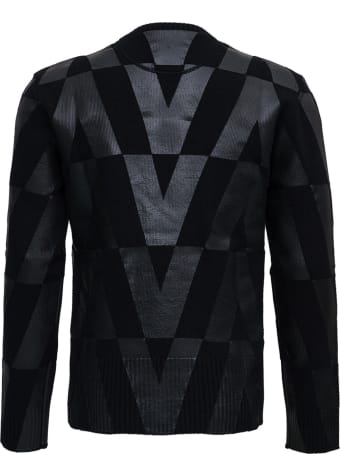 Valentino Black Wool Crew Neck Sweater With Macro Optical Print