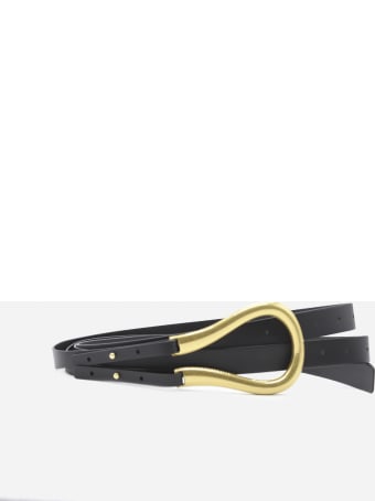Bottega Veneta Double Leather Belt With Gold Finish Buckle