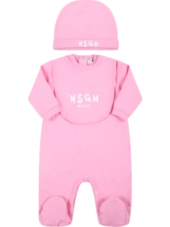 MSGM Pink Set Fo Baby Girl With White Logo
