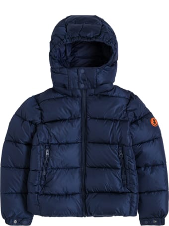 Save the Duck Ecological Blue Nylon Down Jacket With Logo
