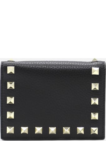 Valentino Garavani Small Rockstud Wallet In Grained Leather