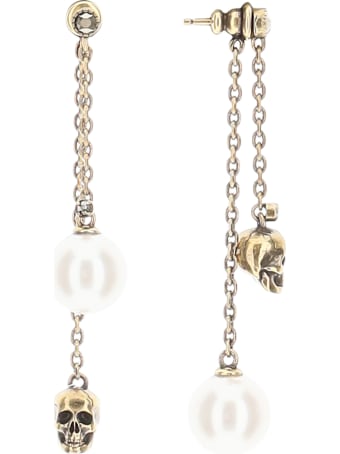 Alexander McQueen Skull And Pearl Pendant Earrings