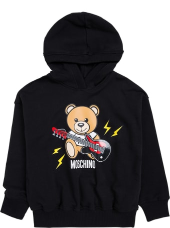 Moschino Black Cotton Hoodie With Teddy Bear Print