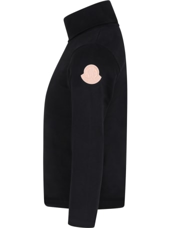 Moncler Black Turtleneck For Girl With Pink Logo