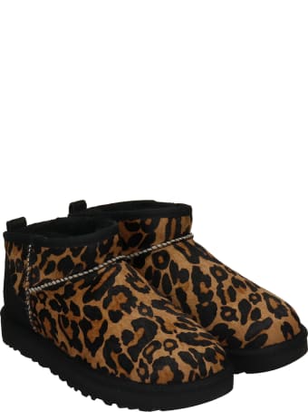UGG Classic Ultra Low Heels Ankle Boots In Animalier Pony Skin