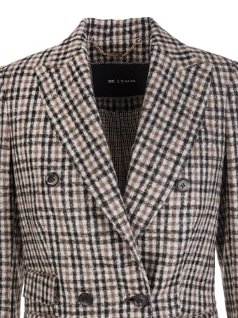 Kiton Woman Double-breasted Blazer In Blend Alpaca And Wool With Check Pattern
